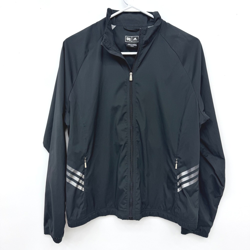 Adidas ClimaProof Wind Jacket Full Zip Athletic Mesh Lined Women Medium Black